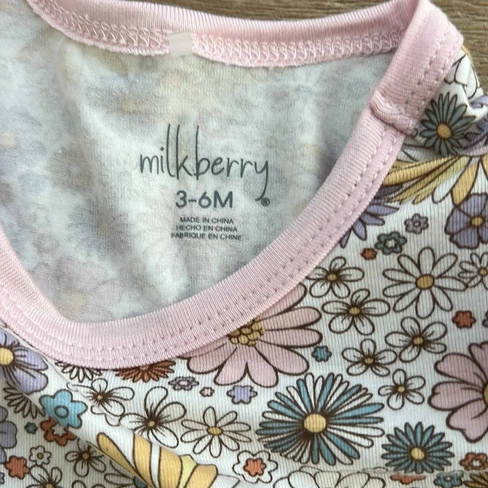 Milkberry Baby Girl Bamboo Floral Dress Headband Diaper Cover 3-6 months